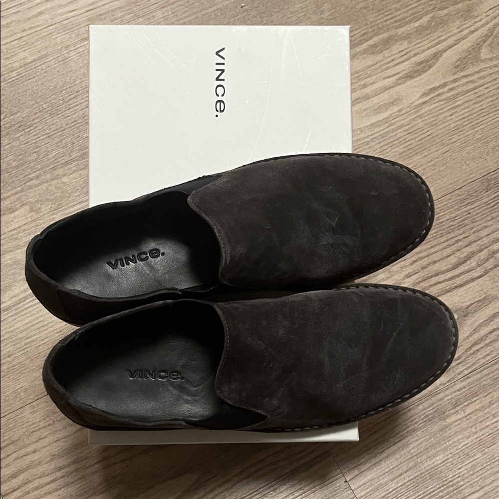 Vince Dark Brown Suede Slip-On Loafers